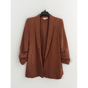 Chico's Open Front Ruched Sleeve Blazer Jacket Womens 1 US 8 Brown Lined Pockets